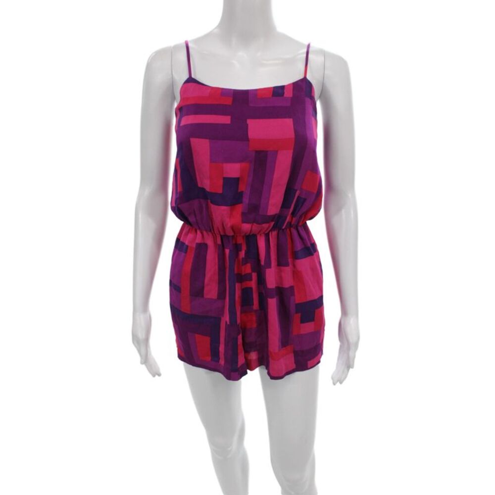 Alice + Olivia Womens Multi Color Geometric Round Neck Sleeveless Romper Size 0